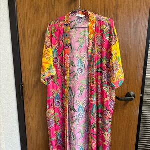 Johnny Was Vibrant Floral Kimono Silk and Rayon Blend